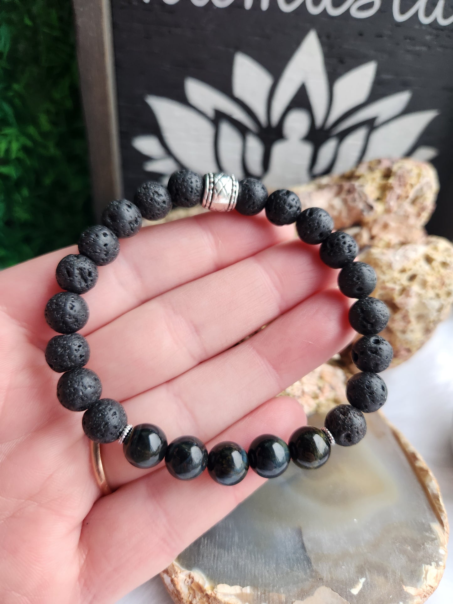 Blue Tigers Eye and Lava Stone Bracelet